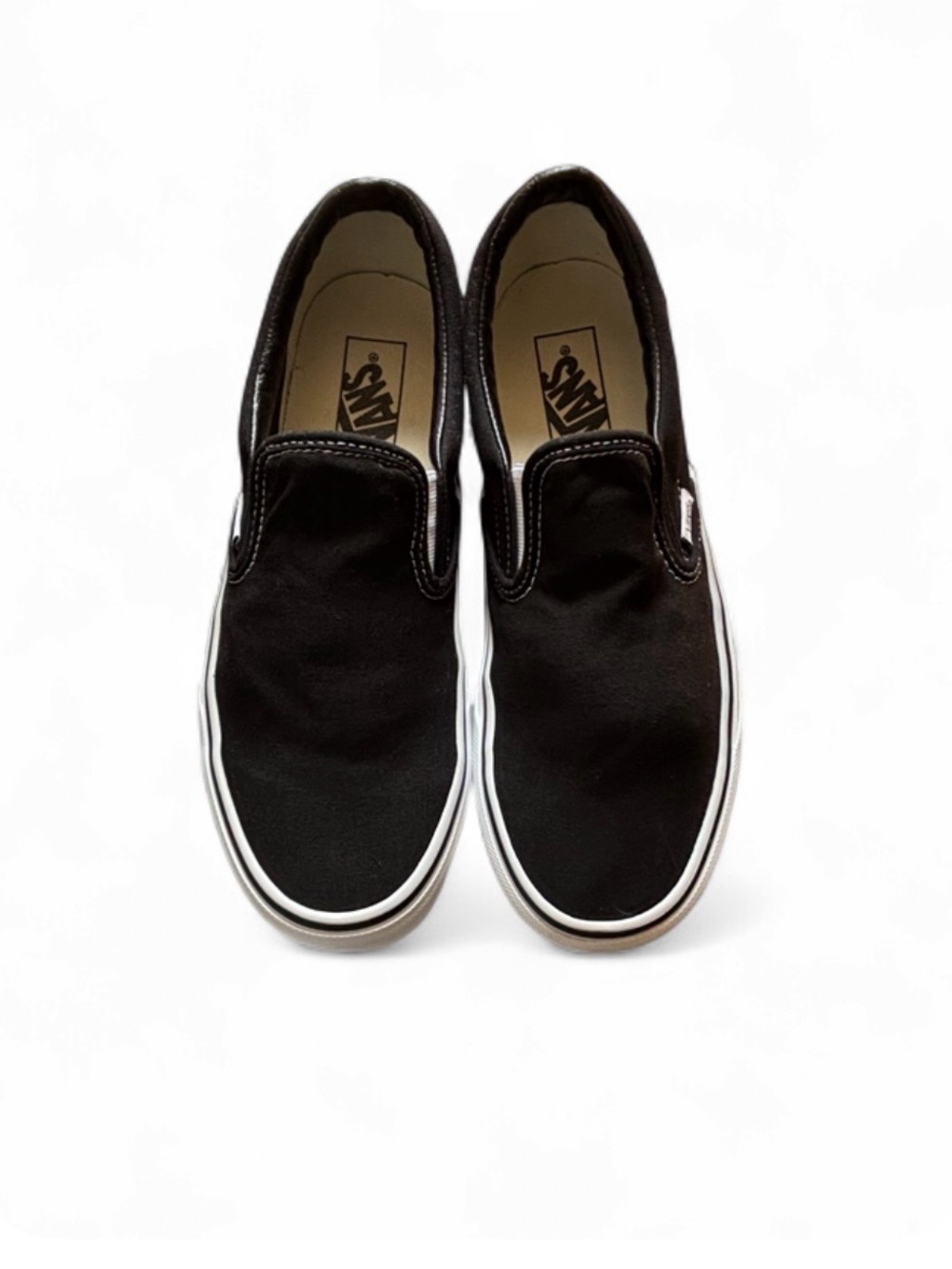 Vans Black Canvas Slip-On Sneakers with White Trim